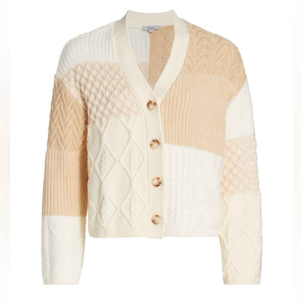 NWT Rails Patchwork Cable Knit Cardigan in Cream and Beige